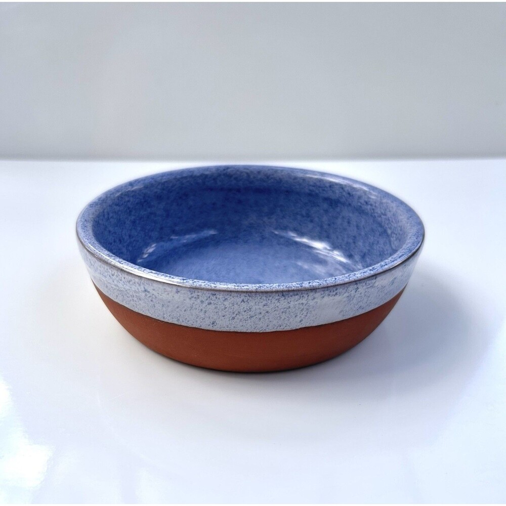 5" Two Tone Speckled Blue Glazed Terracotta Decorative Pottery Bowl Trinket Dish